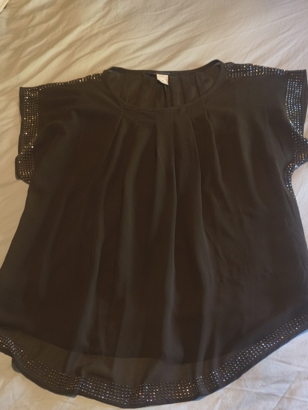 Black Embellished Short Sleeve Women's Top - Classic Chic